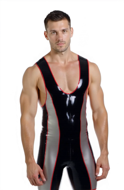 Mysteryglove Men's Glossy PU Leather Wrestling Singlet 