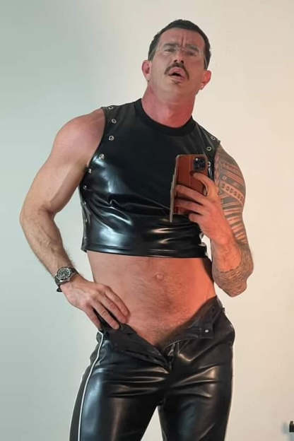 Pleather Flare Pants with Stacked Leg and Side Stripe Pu