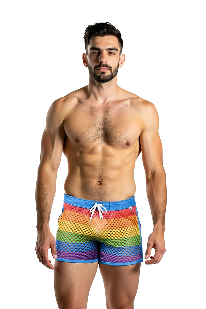 Mysteryglove  Men's Rainbow Mesh Swim Shorts 