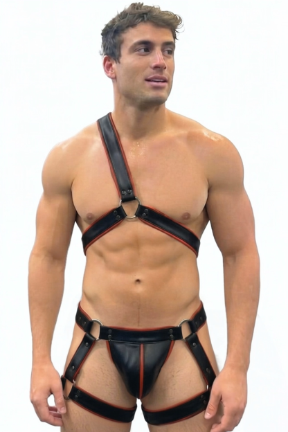 Mysteryglove PU Leather Asymmetrical Harness Set – One-Shoulder Chest Strap + T-Back Thong