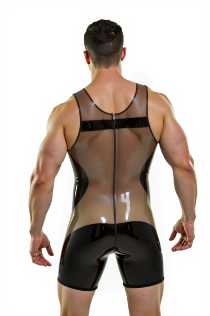 Mysteryglove Sheer & Glossy PU Leather Bodysuit – Sleeveless Muscle Fit
