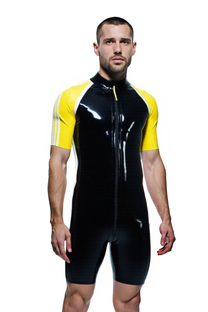 Mysteryglove Men's PU Leather Zip-Up Bodysuit – Red/Black & Yellow/Black Color Options