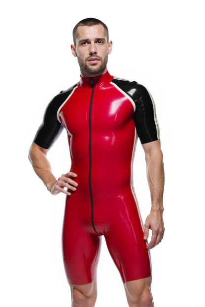 Mysteryglove Men's PU Leather Zip-Up Bodysuit – Red/Black & Yellow/Black Color Options