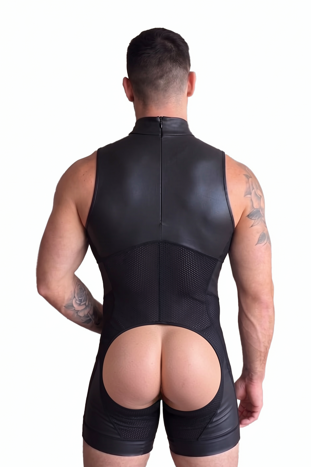 Mysteryglove Men’s Mock-Neck Compression Singlet – Sleek Black, Zip-Back