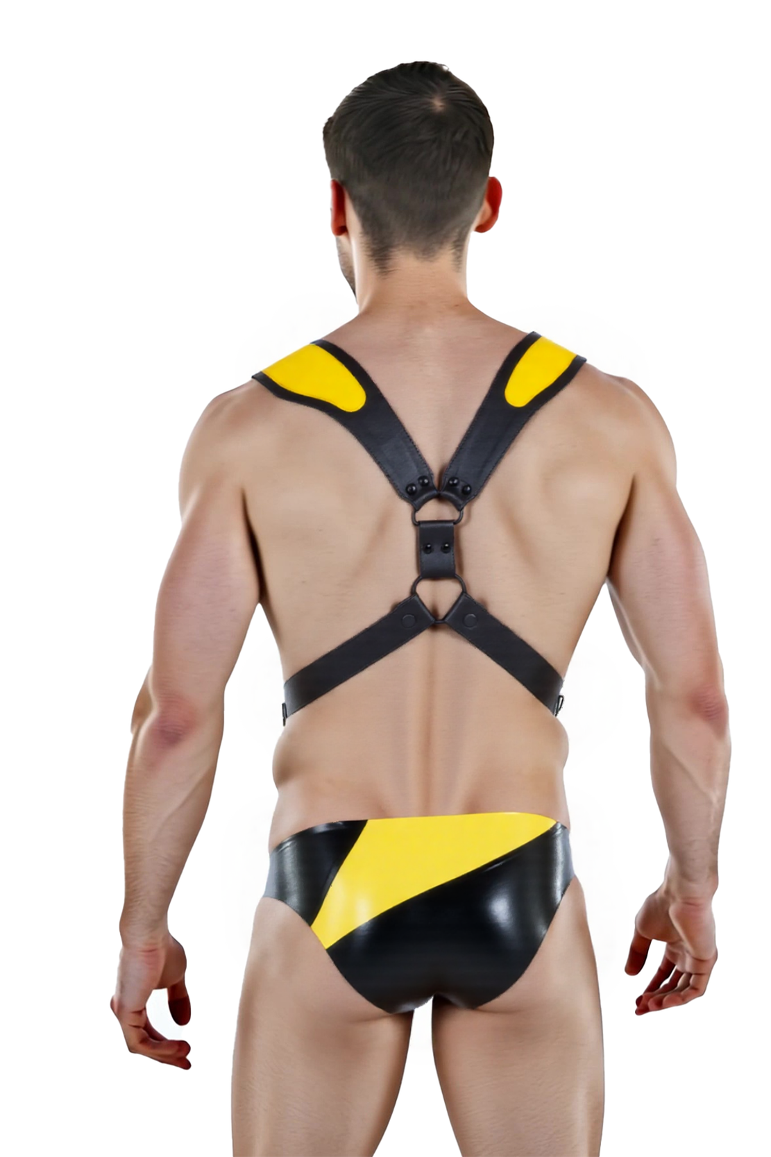 Mysteryglove Bold Two-Piece Set – Yellow Accented Harness and High-Cut Brief for Statement Styling