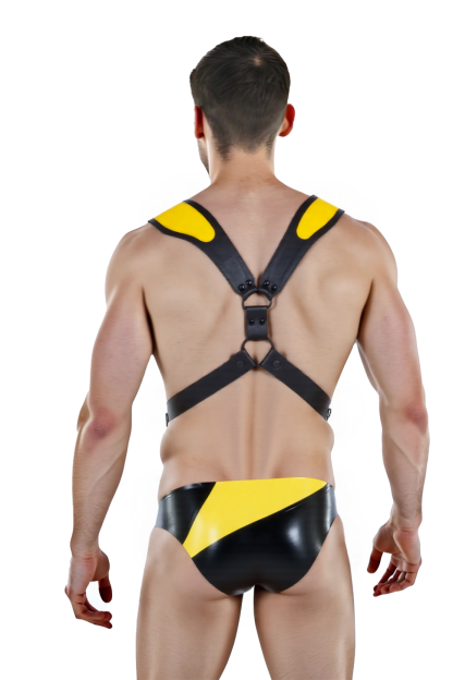 Mysteryglove Bold Two-Piece Set – Yellow Accented Harness and High-Cut Brief for Statement Styling