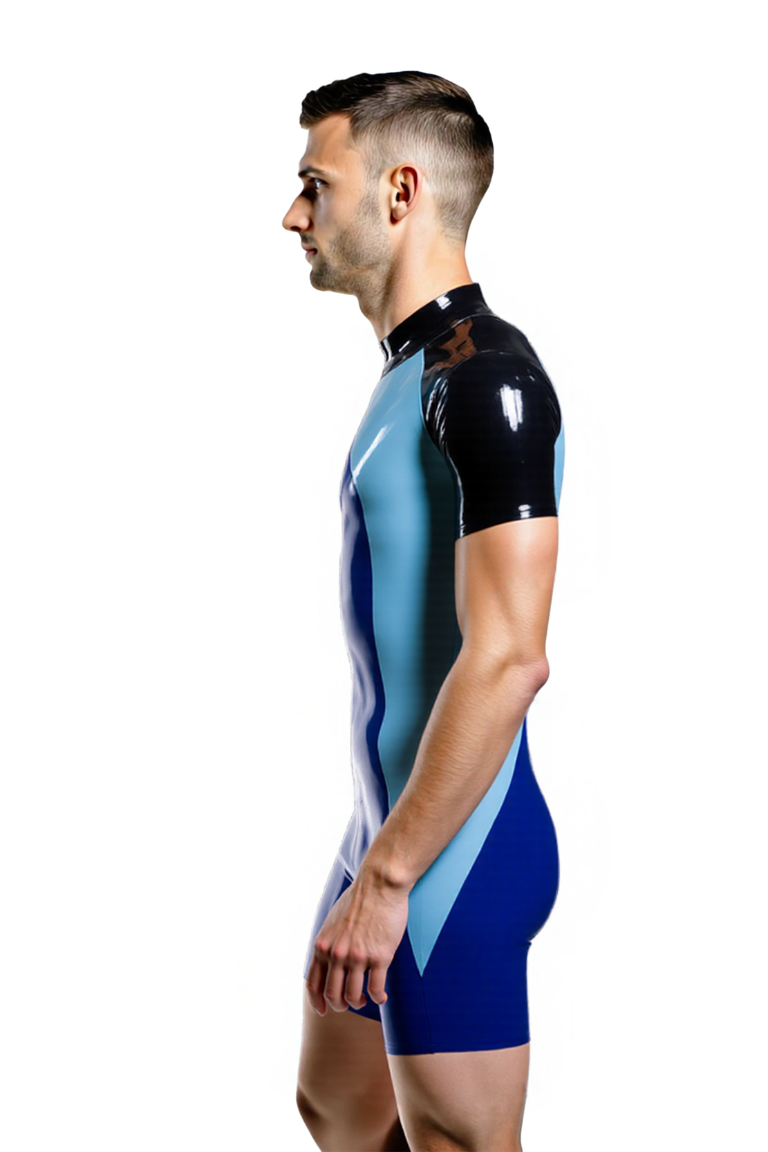 Mysteryglove Men's High-Shine PU Leather Bodysuit – Vibrant Green and Black with Bold Zipper