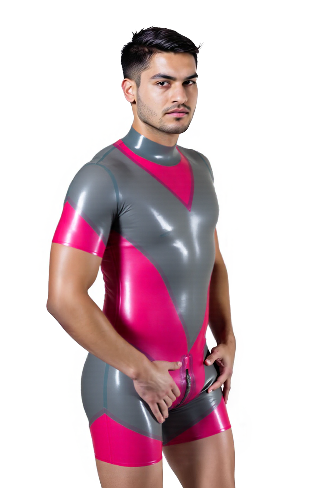 [Copy]Mysteryglove Men's High-Shine PU Leather Bodysuit – Vibrant Green and Black with Bold Zipper