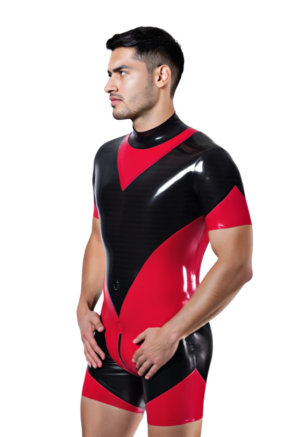 [Copy]Mysteryglove Men's High-Shine PU Leather Bodysuit – Vibrant Green and Black with Bold Zipper