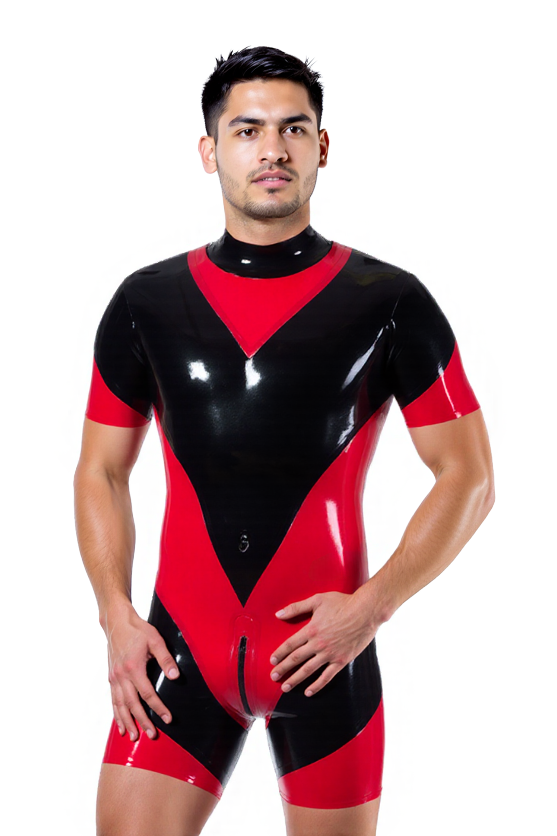 [Copy]Mysteryglove Men's High-Shine PU Leather Bodysuit – Vibrant Green and Black with Bold Zipper