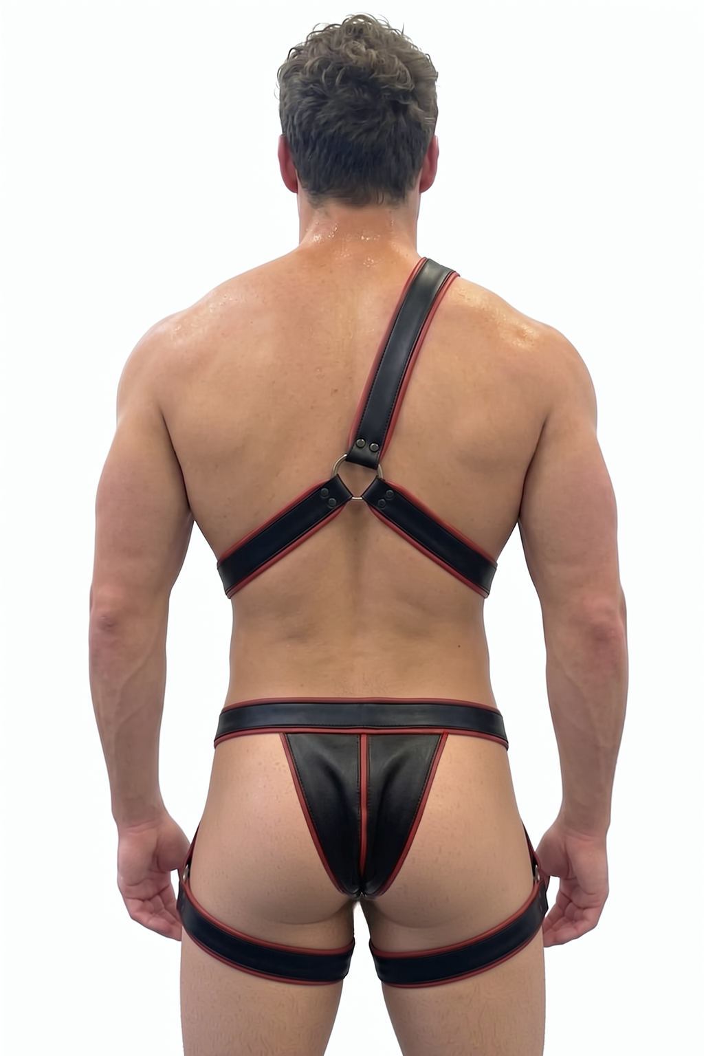 Mysteryglove PU Leather Asymmetrical Harness Set – One-Shoulder Chest Strap + T-Back Thong