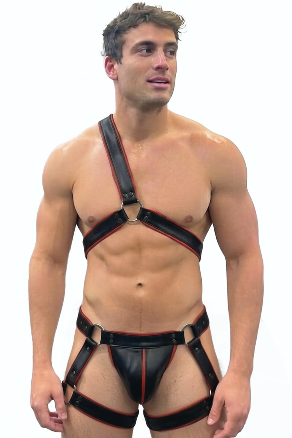 Mysteryglove PU Leather Asymmetrical Harness Set – One-Shoulder Chest Strap + T-Back Thong
