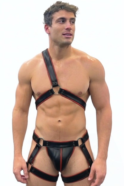 Mysteryglove PU Leather Asymmetrical Harness Set – One-Shoulder Chest Strap + T-Back Thong