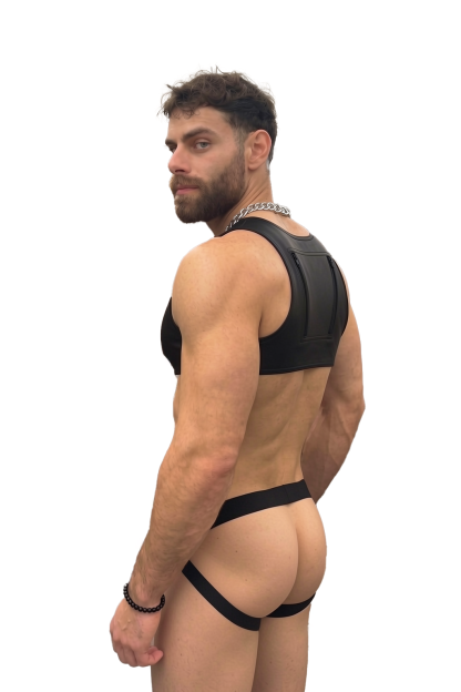 Mysteryglove PU Leather Harness & Jockstrap Set — Adjustable Buckles, Sleek Black