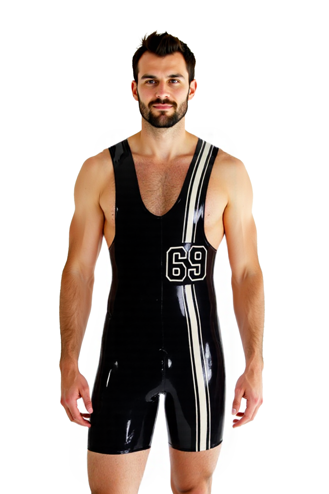 Mysteryglove Tight Fit Glossy PU Singlet – Athletic Style with Vertical Stripe Detail