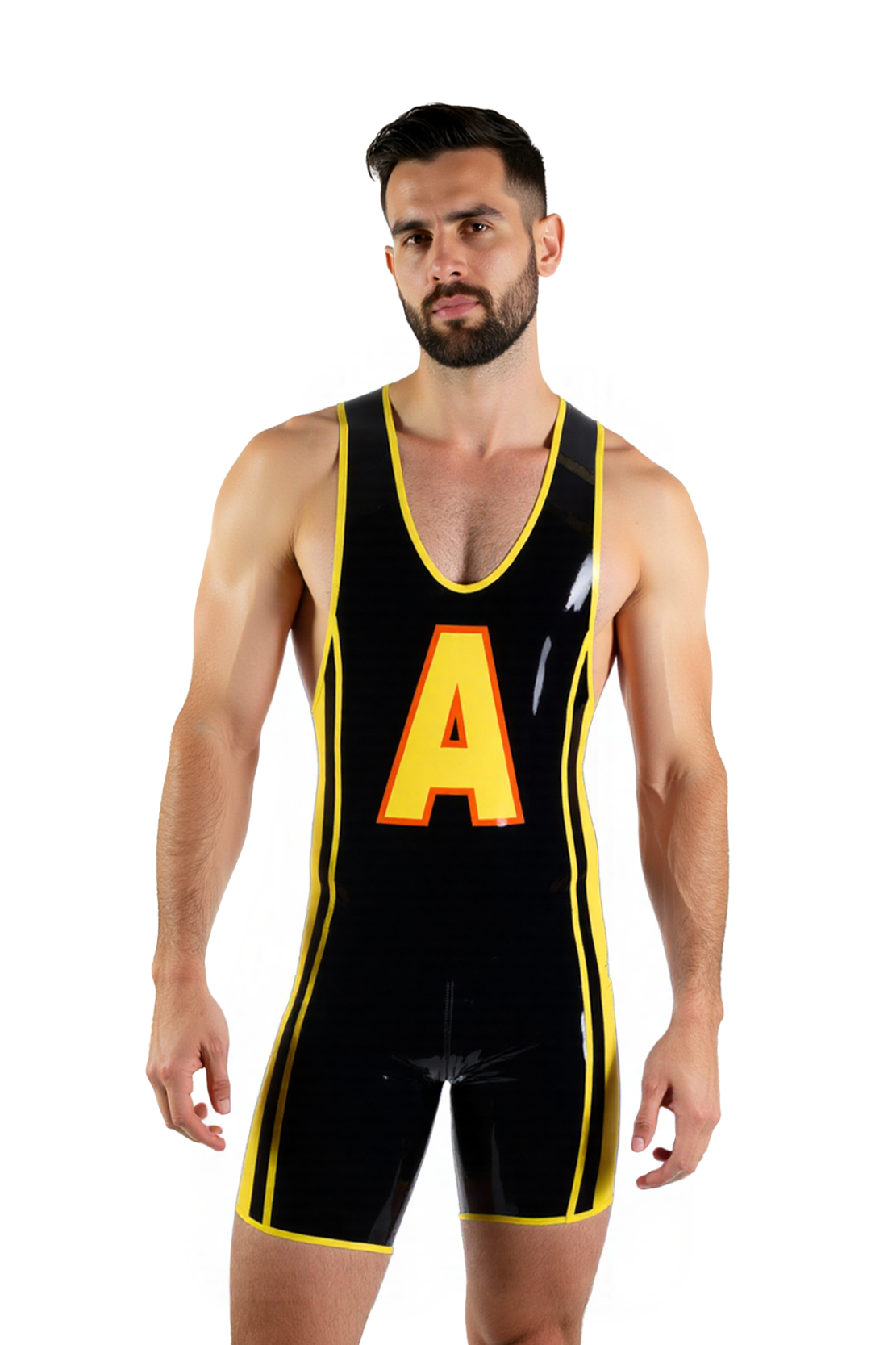 Mysteryglove Glossy Blue PU Singlet – Racerback Design with Bold 'P' Logo