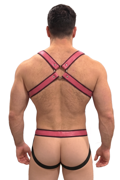 Mysteryglove Navy PU Leather Chest Harness & Jockstrap Set with X-Back Detail