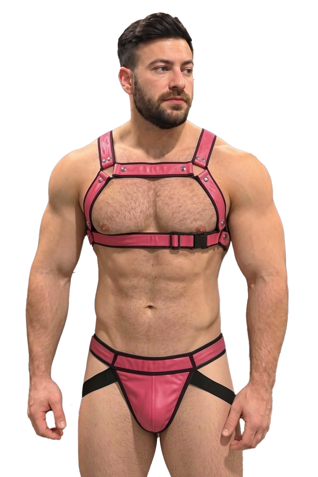 Mysteryglove Navy PU Leather Chest Harness & Jockstrap Set with X-Back Detail
