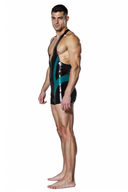 Men's Glossy Flame Patchwork Tight Bodysuitn