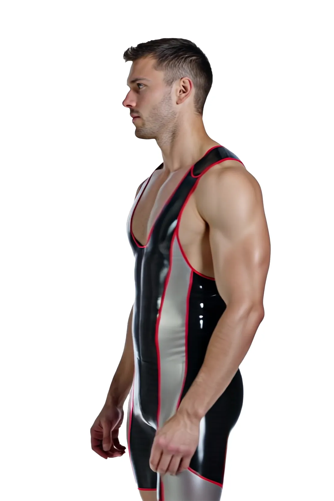 Mysteryglove Men's Glossy PU Leather Wrestling Singlet 