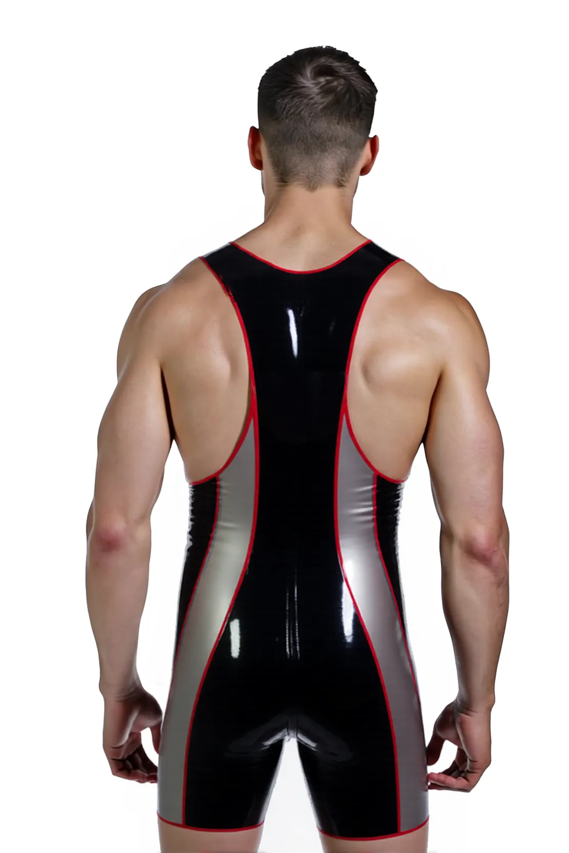 Mysteryglove Men's Glossy PU Leather Wrestling Singlet 