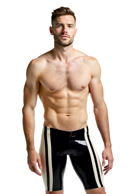 Mysteryglove Men’s Black PU Leather Shorts with Red Stripes – Sexy Tight-Fit Clubwear