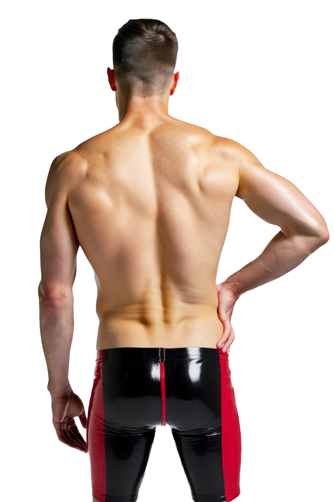 Mysteryglove Men’s Black PU Leather Shorts with Red Stripes – Sexy Tight-Fit Clubwear