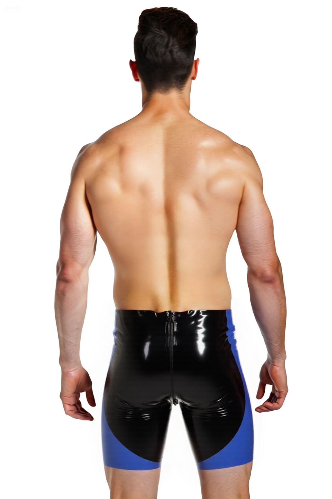 Mysteryglove Men’s PU Leather Compression Shorts with Front Pouch and Back Zip – Black & Blue