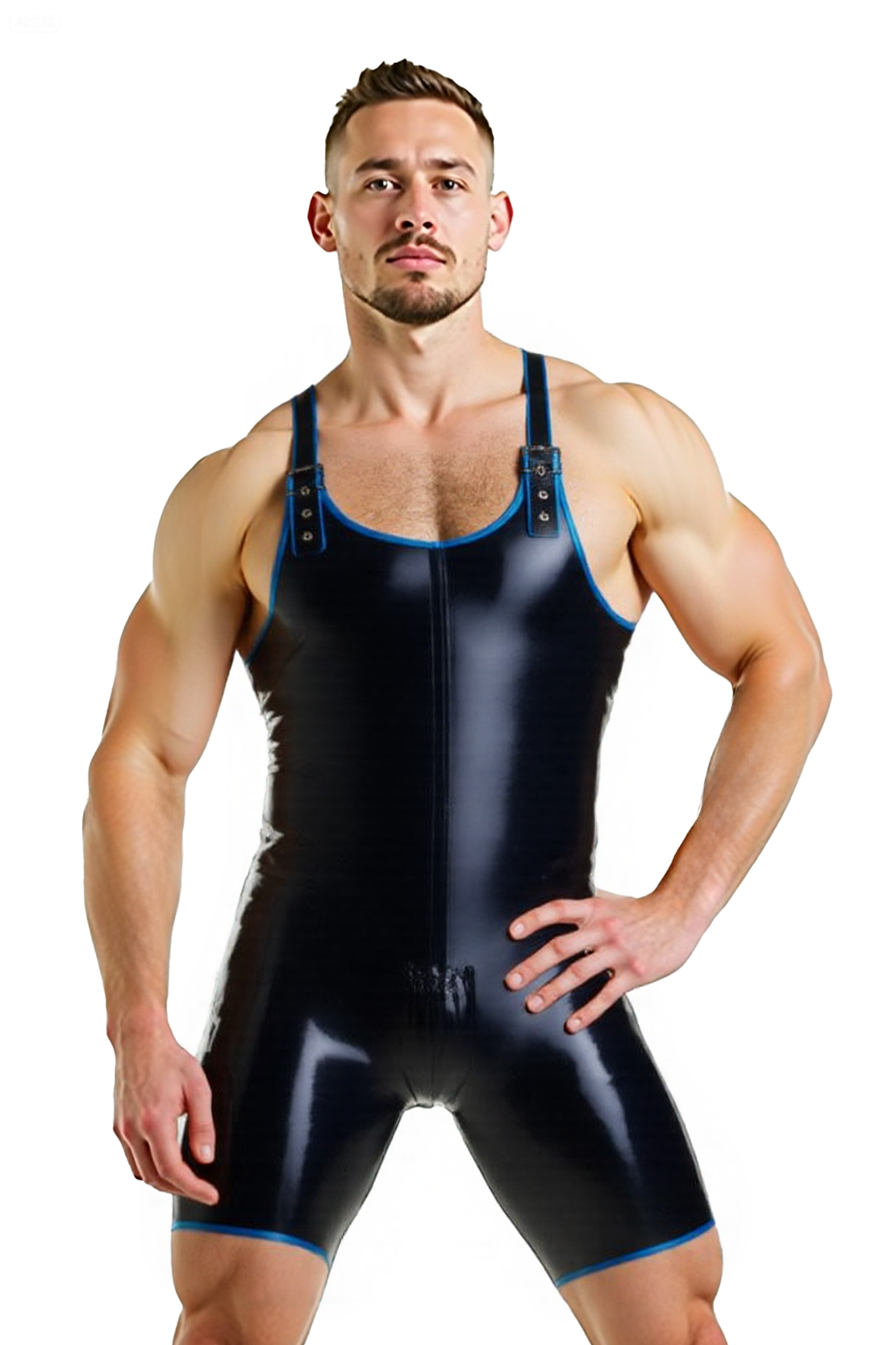 Mysteryglove Men’s PU Leather Singlet – Shiny Faux Leather Bodysuit with Adjustable Straps