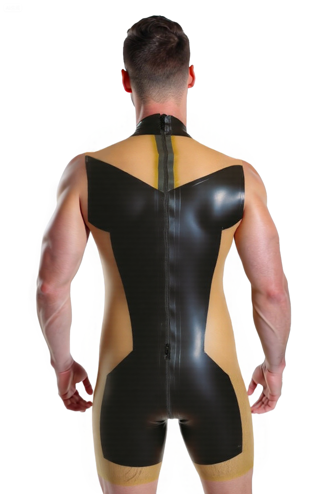 Mysteryglove Sexy Men’s Transparent and Black PU Leather Catsuit – Sleeveless One-Piece Jumpsuit
