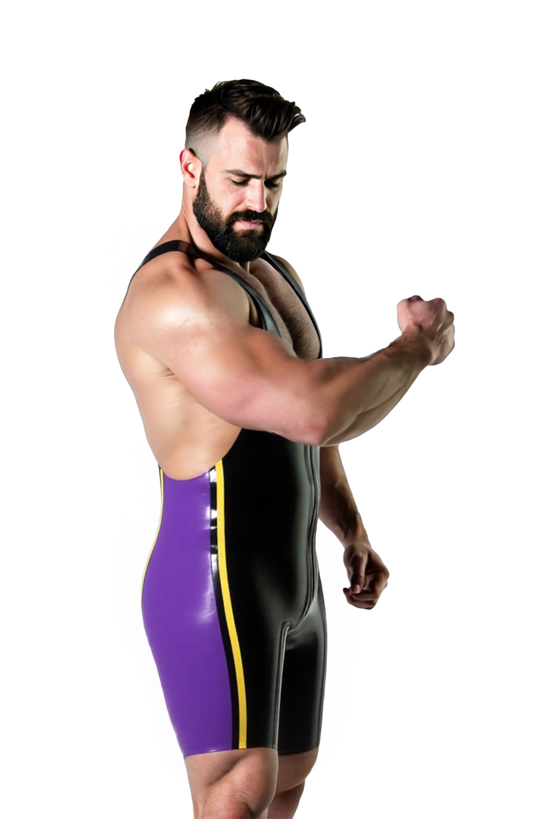 Mysteryglove Men’s PU Leather Wrestling Singlet with Side Stripe Design