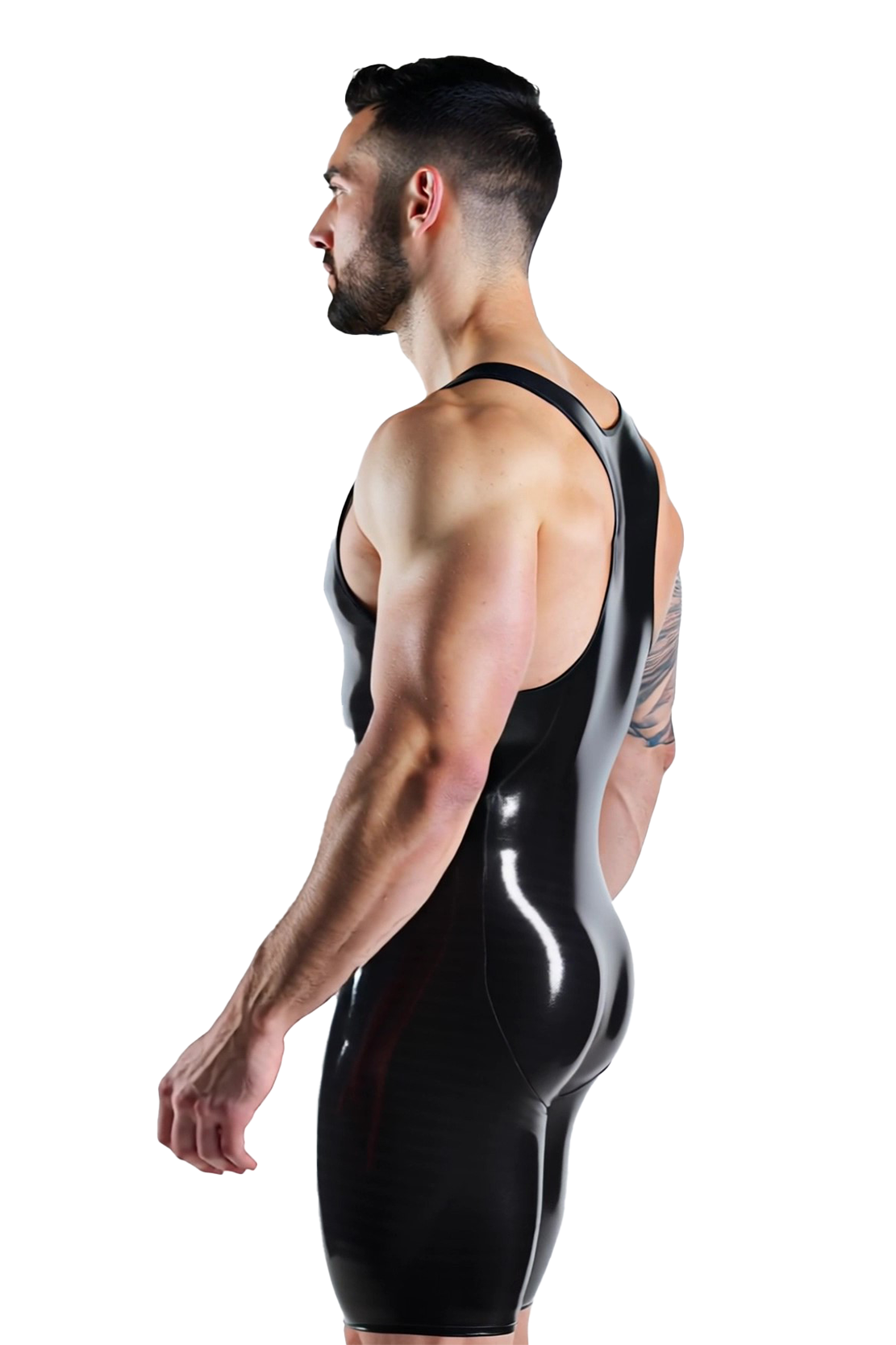 Mysteryglove Men’s PU Leather Wrestling Singlet – Glossy Black Body-Hugging Bodysuit