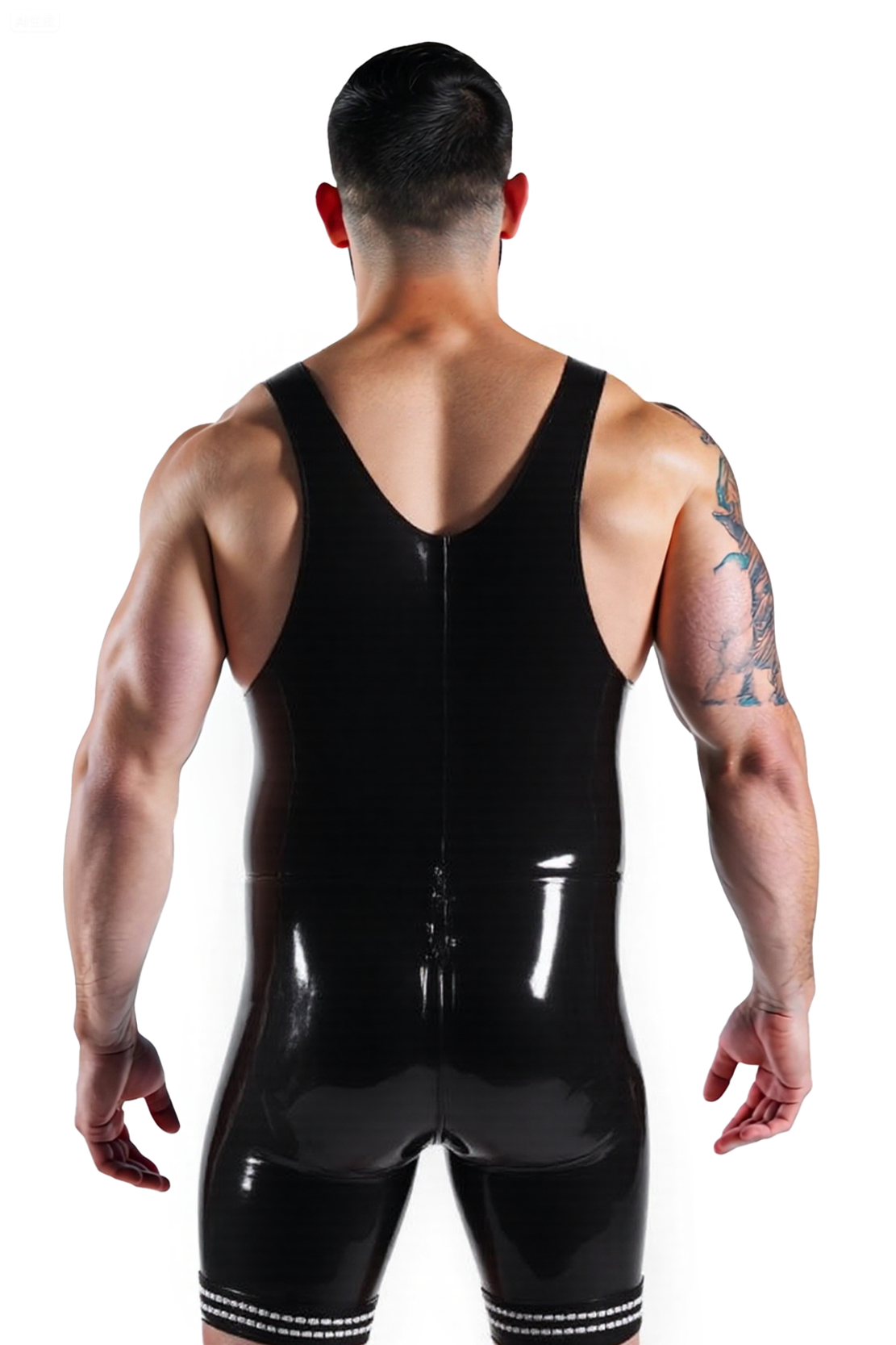 Mysteryglove Men’s PU Leather Wrestling Singlet – Glossy Black Body-Hugging Bodysuit