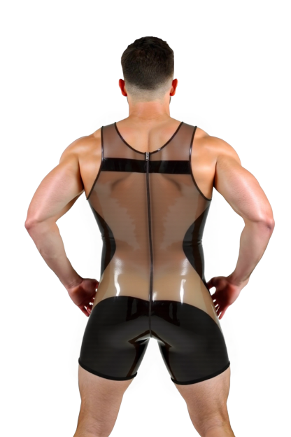 Mysteryglove Sheer & Glossy PU Leather Bodysuit – Sleeveless Muscle Fit