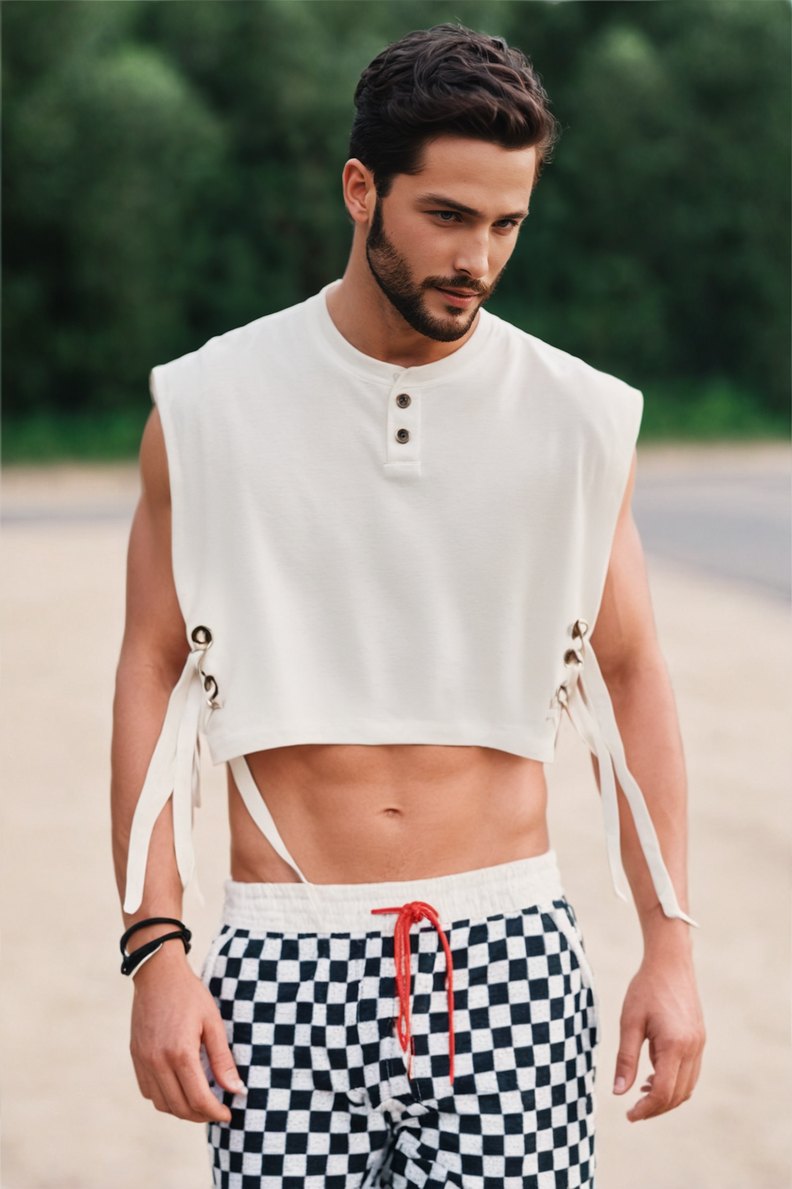 White Crop Tank with Lace-Up Sides