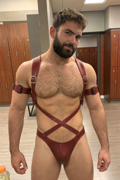 Mysteryglove Men’s PU Leather Harness Jockstrap Set with Adjustable Arm Straps