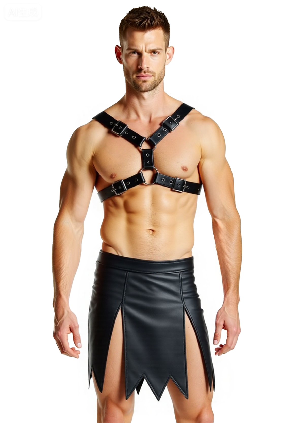 Mysteryglove Men’s PU Leather Harness Gladiator Skirt Outfit – Fetish Costume with Adjustable Straps