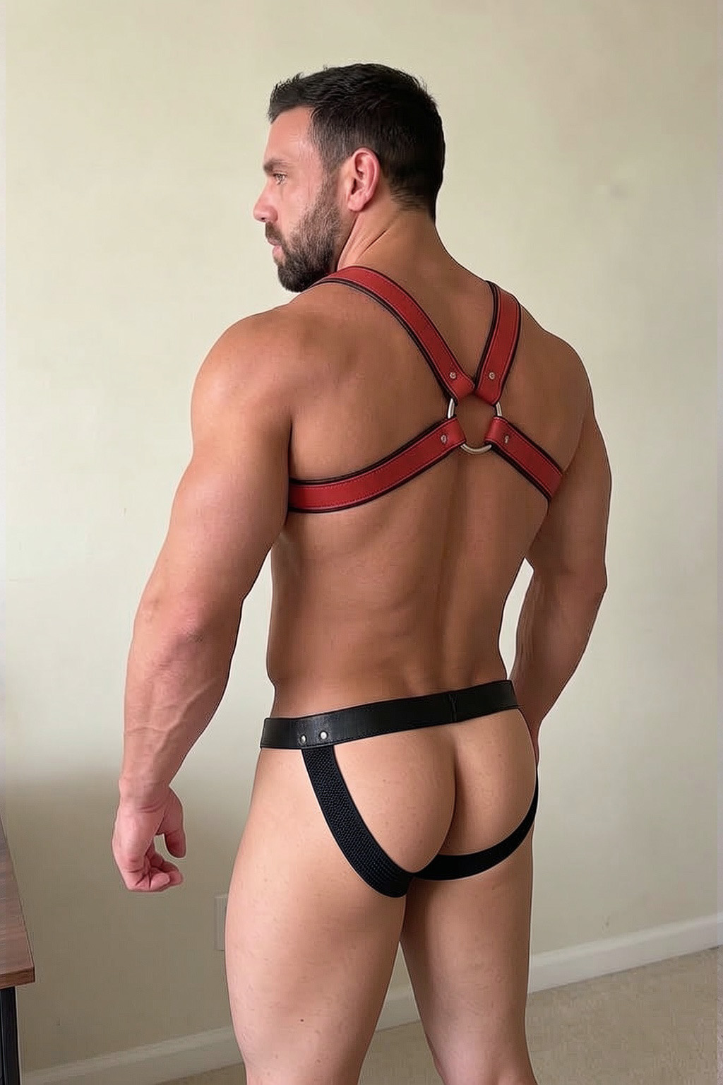 Mysteryglove Men's PU Leather Chest Harness & Jockstrap Set with Adjustable Straps
