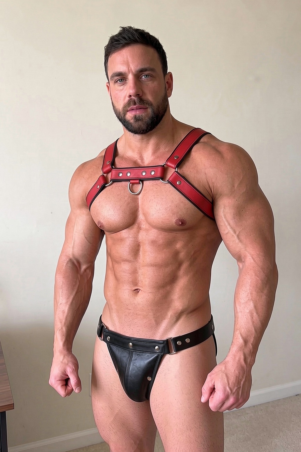 Mysteryglove Men's PU Leather Chest Harness & Jockstrap Set with Adjustable Straps