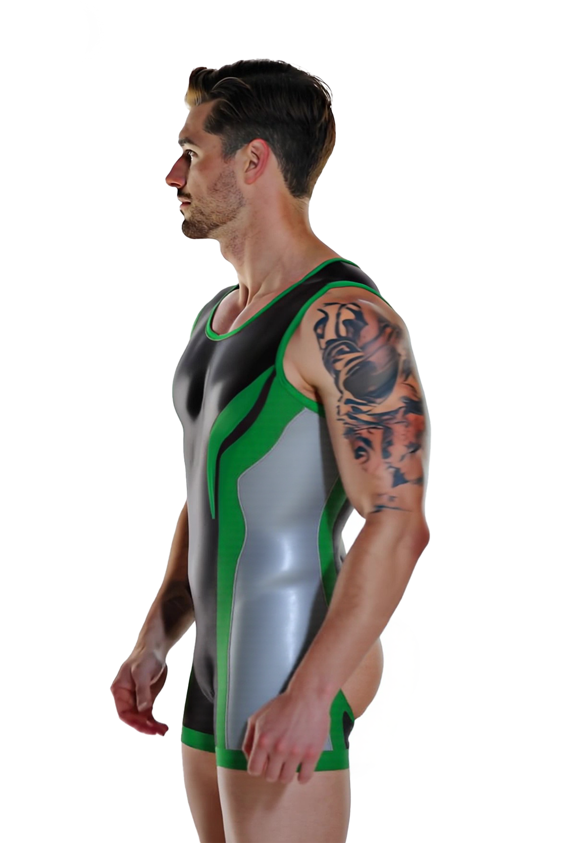 Mysteryglove Men’s Fetish PU Leather One-Piece Bodysuit with Open Back Style