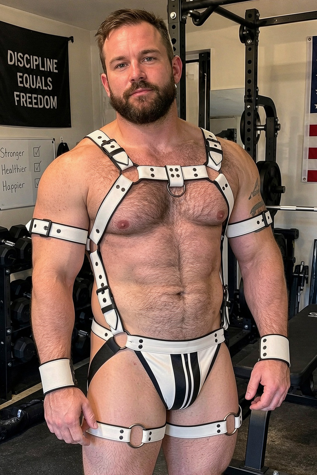 Mysteryglove Men's White PU Leather Harness Set