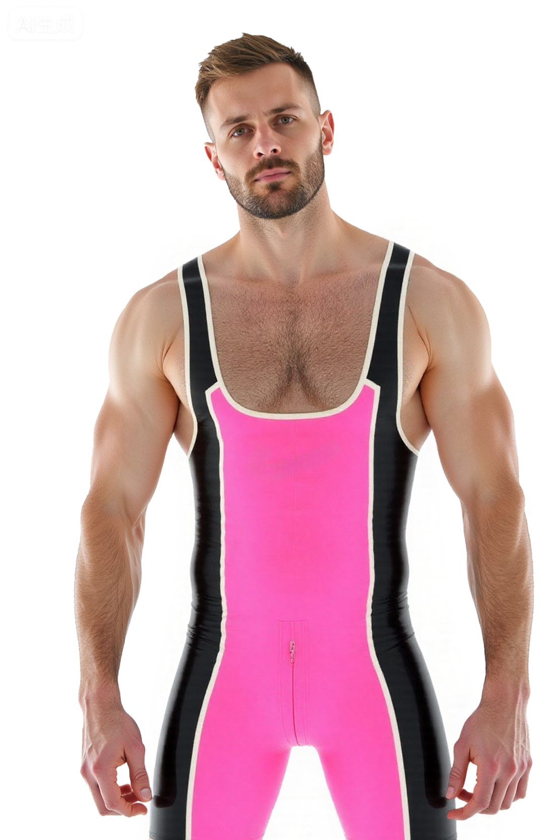 Mysteryglove Men's PU Leather Singlet Shorts Bodysuit, Sexy Color-Block Athletic Wear