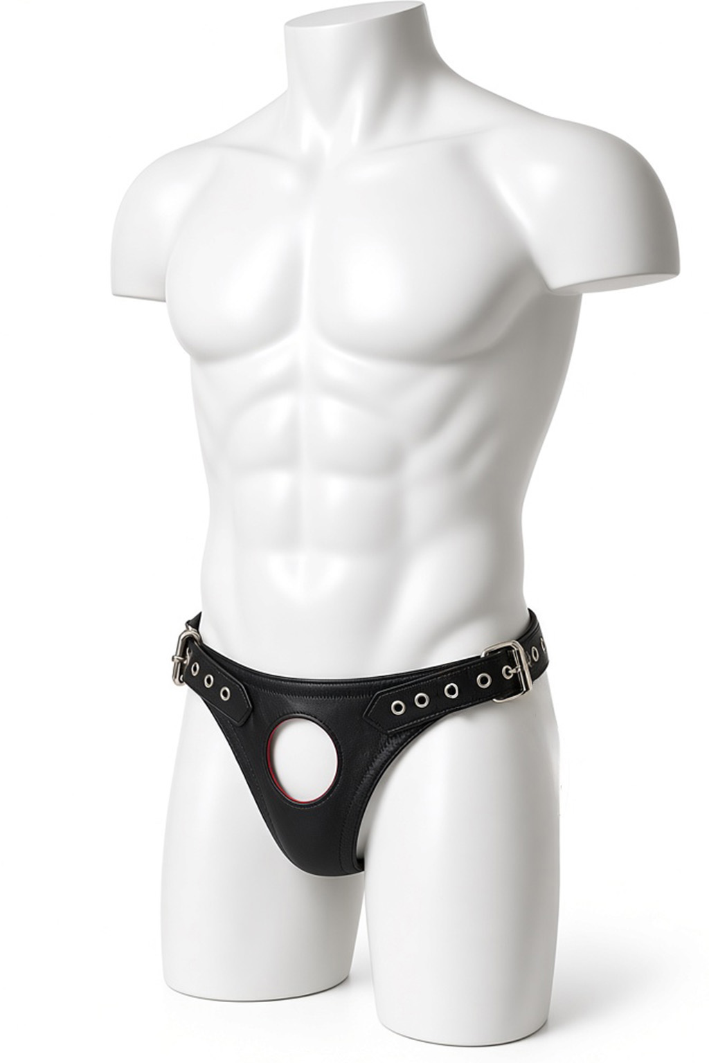 Black PU Leather O-Ring Jockstrap — Adjustable Waist Strap + Cutout Pouch Design for Club & Fetish Wear