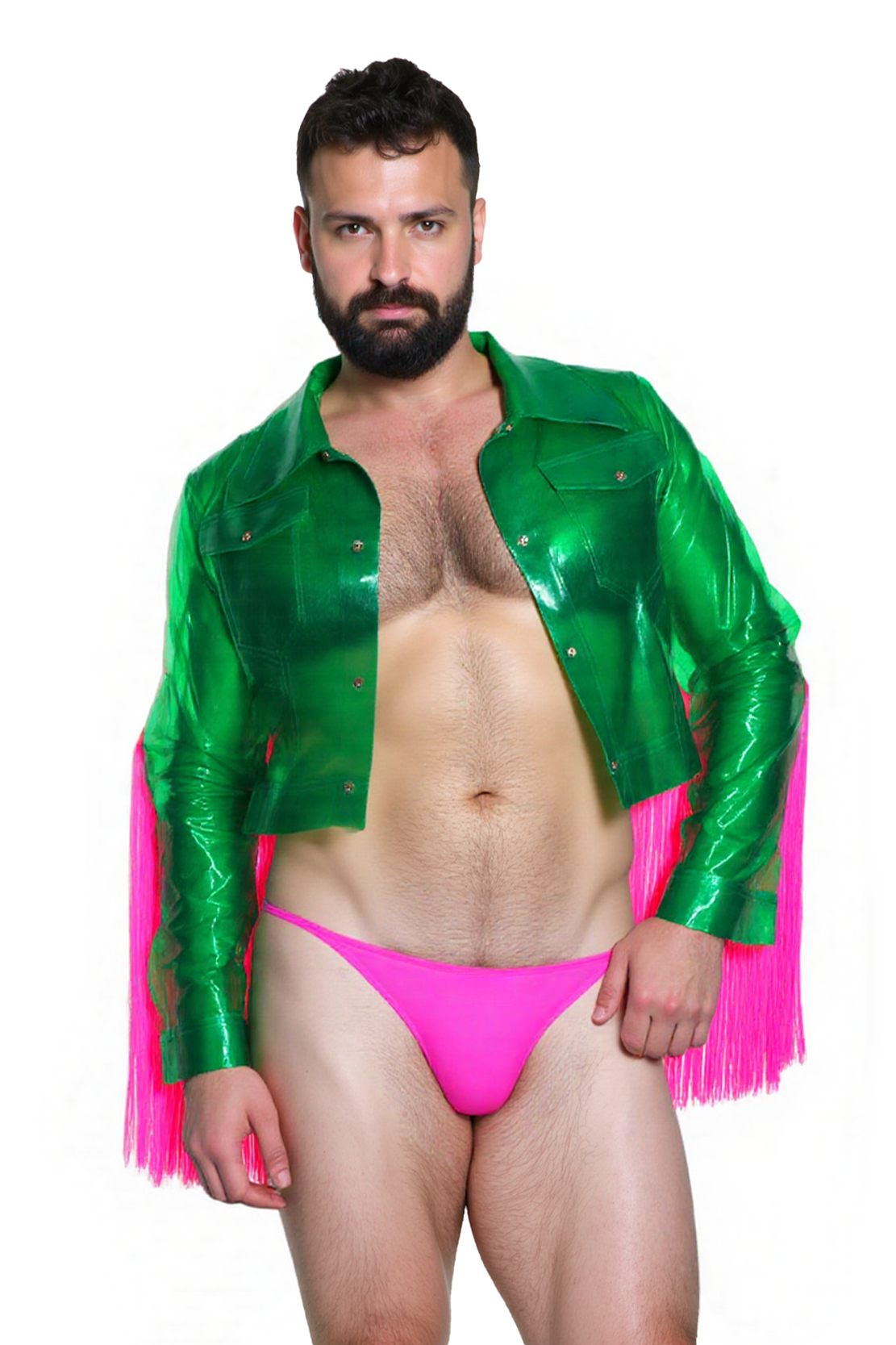 Mysteryglove Men's Green PU Leather Fringed Jacket