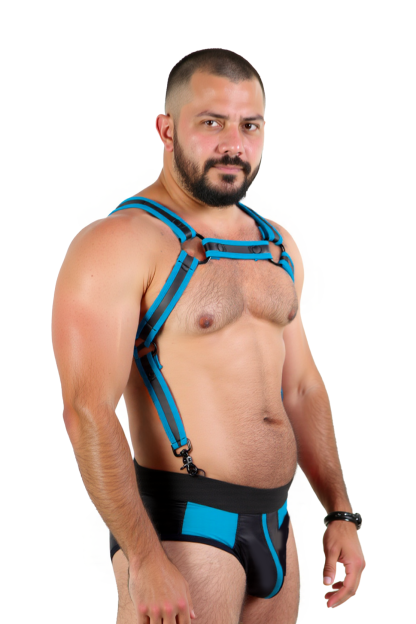 Mysteryglove Men’s Fetish Harness Set – Elastic Strap Chest Harness with Matching Open Back Jockstrap