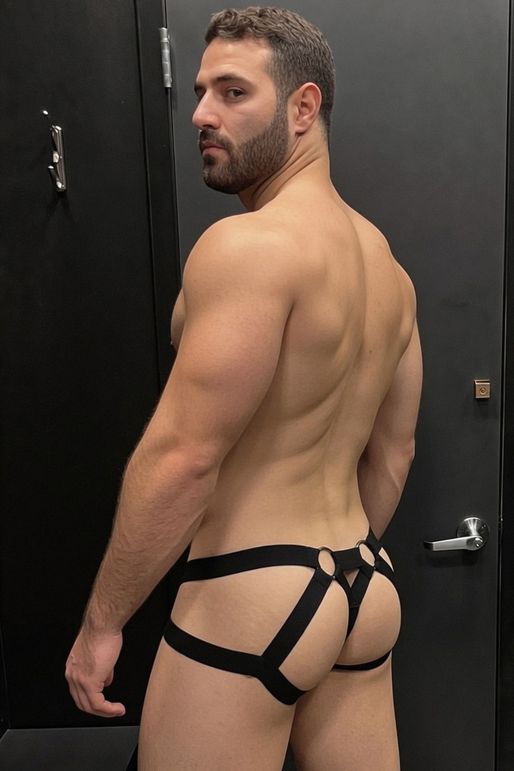 Mysteryglove Black & Blue Mesh Jockstrap Harness — Open Back Strap Structure + Contrast Pouch Design for Club & Fetish Wear