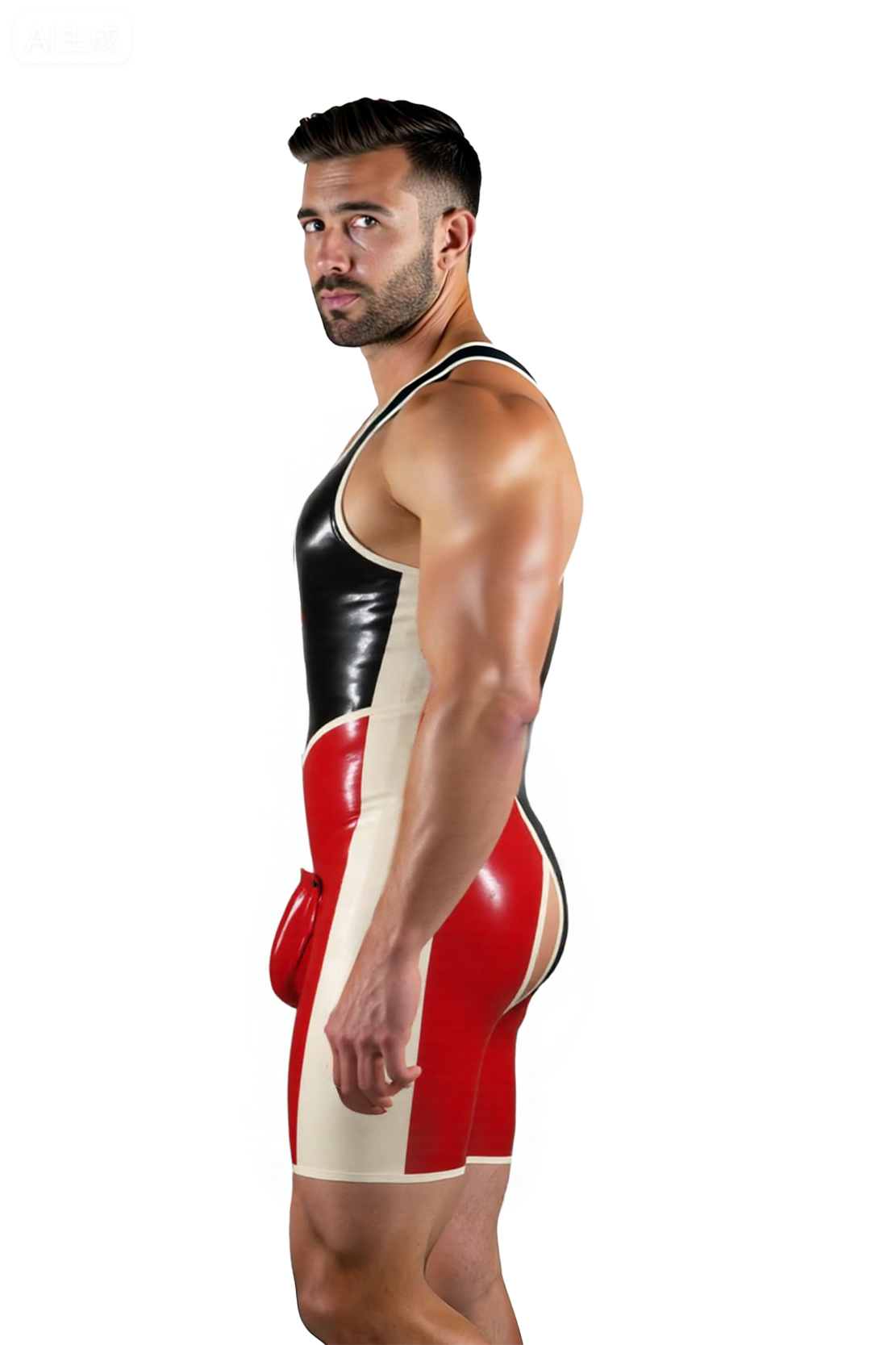 Mysteryglove Sexy PU Leather Singlet for Men – Contrast Red & Black with Exposed Back