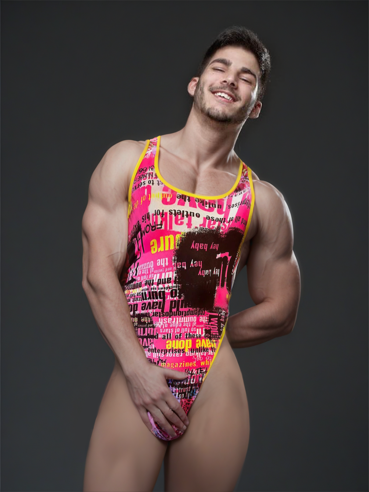 Letter Print Racer Back Stretchy Thong Bodysuit