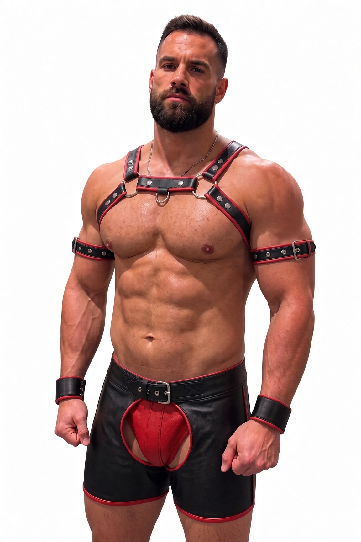Mysteryglove Black & Blue PU Leather Harness + Open-Back Jock Shorts Set