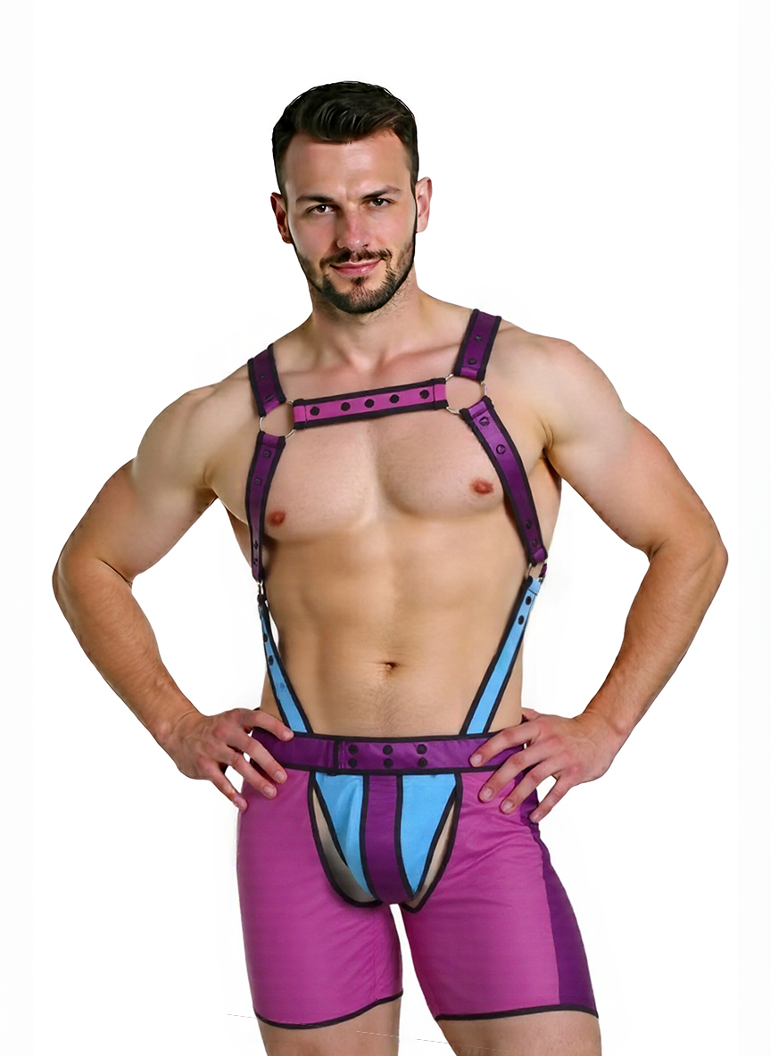 Mysteryglove High-Contrast Colorful Pu Leather Harness Shorts Set